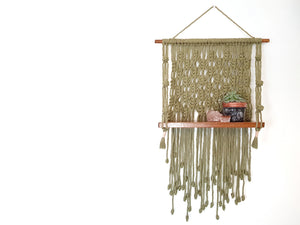 Moss green macrame shelf