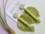 Green Macrame feather earrings