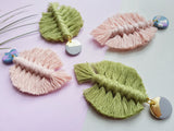 Blush pink and green Macrame feather earrings